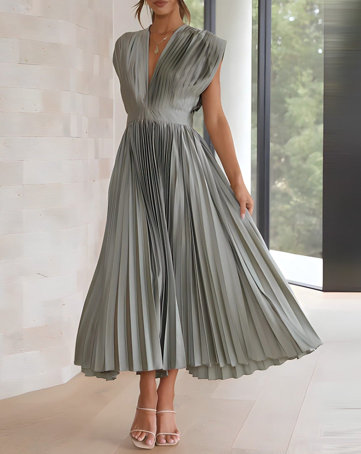 CELESTIA | ELEGANTE PLISSEE MIDI-KLEID